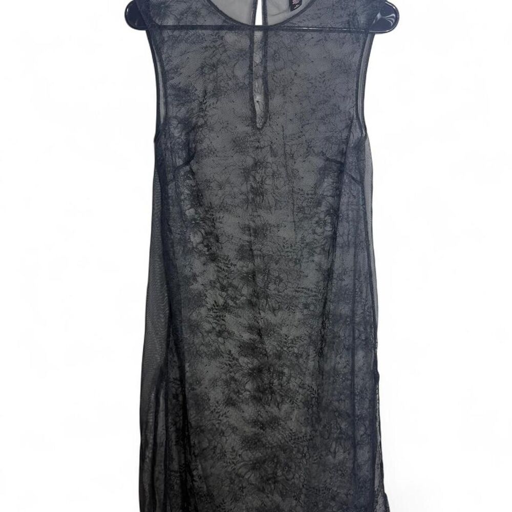Victoria’s Secret Grunge sexy black sheer dress floral lace slits whimsygoth M